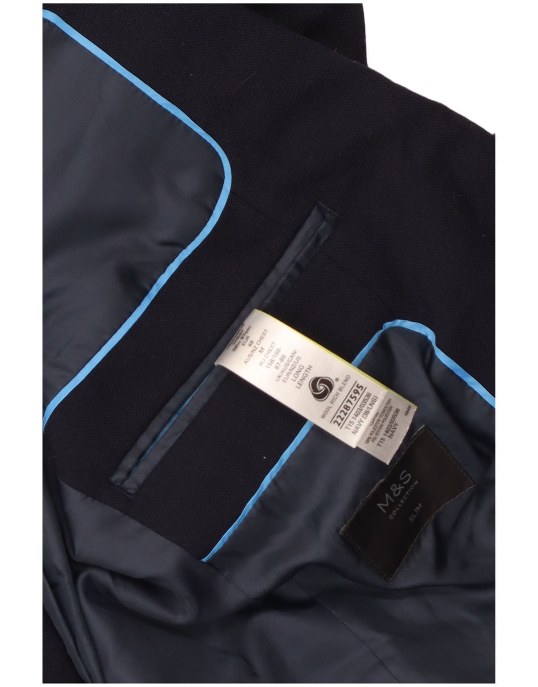 Marks & Spencer Herren-Blazer mit 2 Knöpfen, schmale Passform, UK 38, mittleres Marineblau