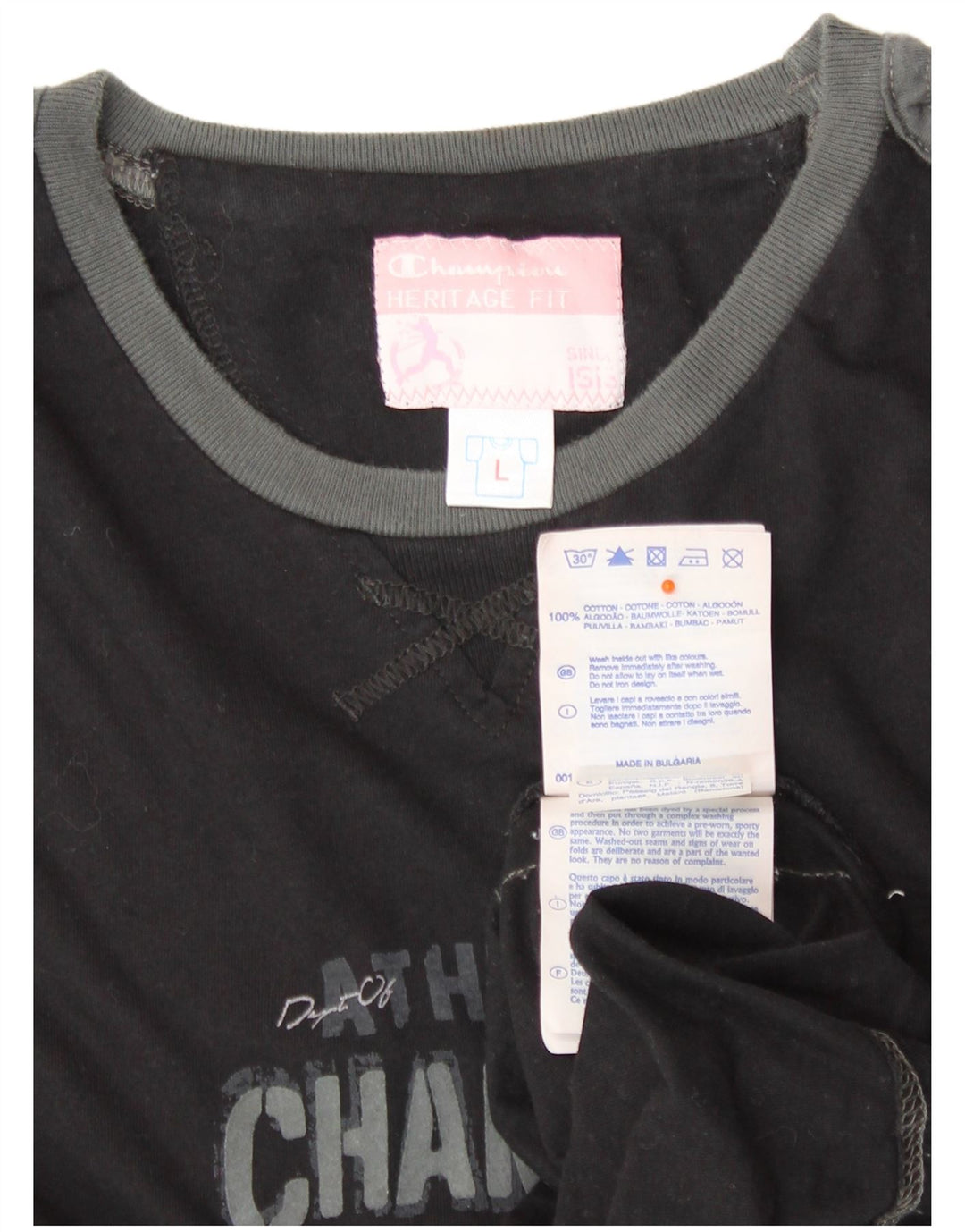 CHAMPION Damen Heritage Fit Graphic T-Shirt Top UK 14 Large Schwarz Baumwolle