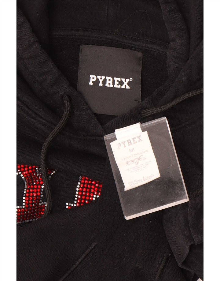 Pyrex Womens Crop Graphic Hoodie Pullover UK 14 Mittelschwarze Baumwolle