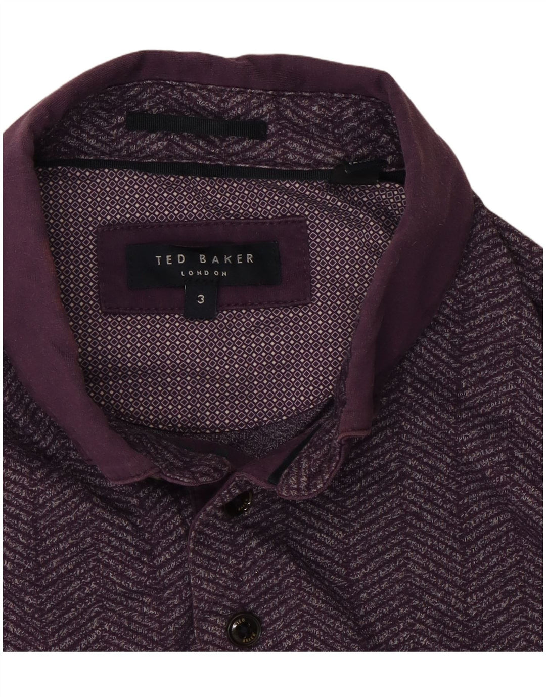 Ted Baker Herren-Poloshirt, Größe 3, mittellila, Fischgrätenmuster