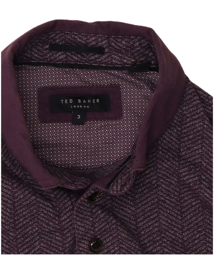 Ted Baker Herren-Poloshirt, Größe 3, mittellila, Fischgrätenmuster