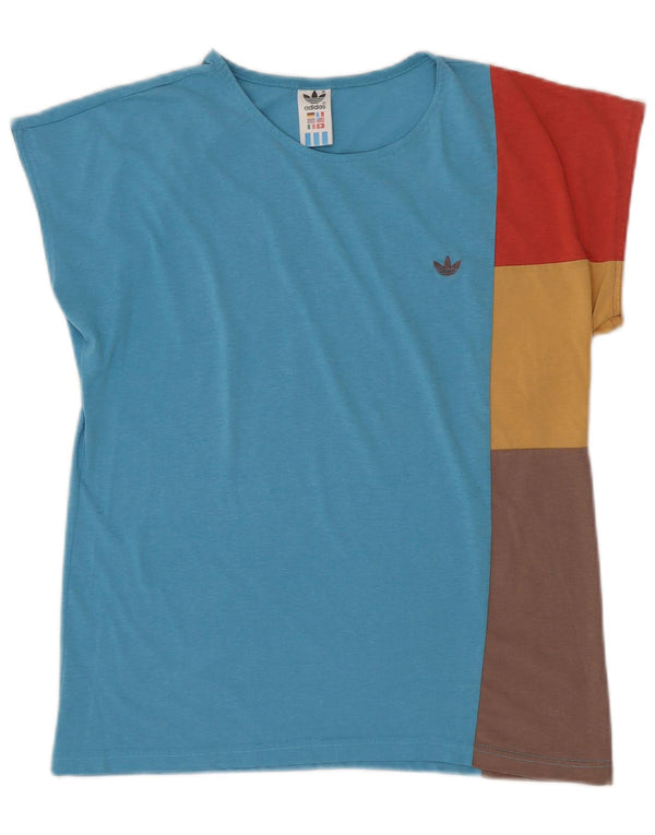Adidas Damen T-Shirt Top UK 14 Large Blau Colourblock