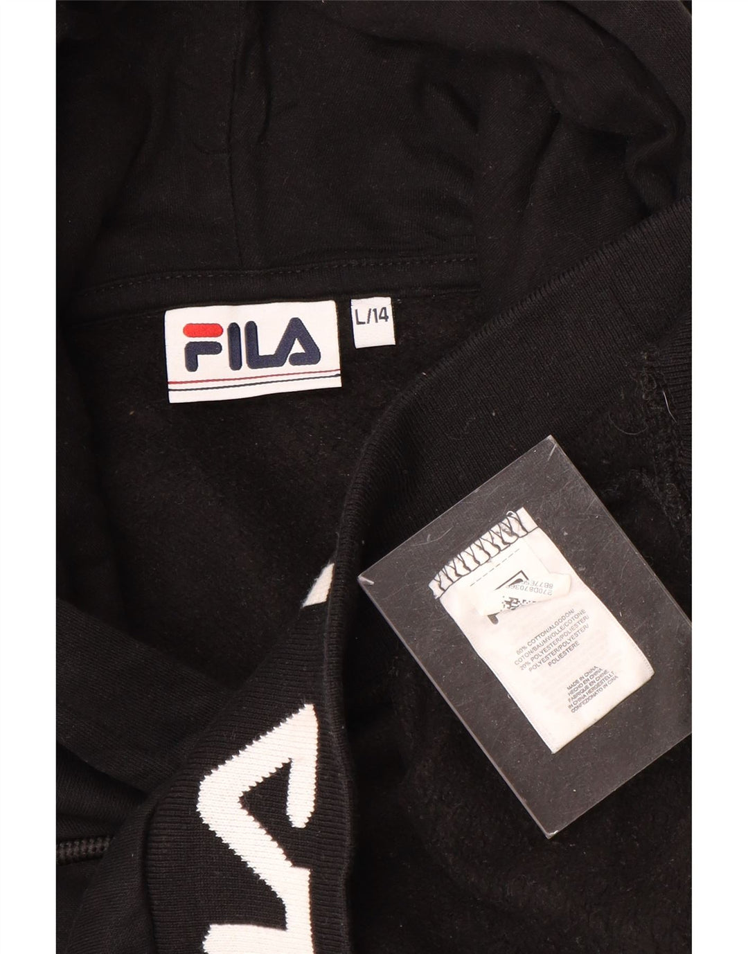 FILA Crop Graphic Hoodie-Pullover für Mädchen, 13–14 Jahre, Größe L, schwarze Baumwolle