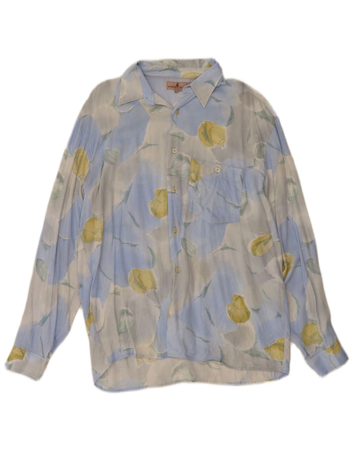 Vintage Herrenhemd Große blaue Viskose mit Blumenmuster