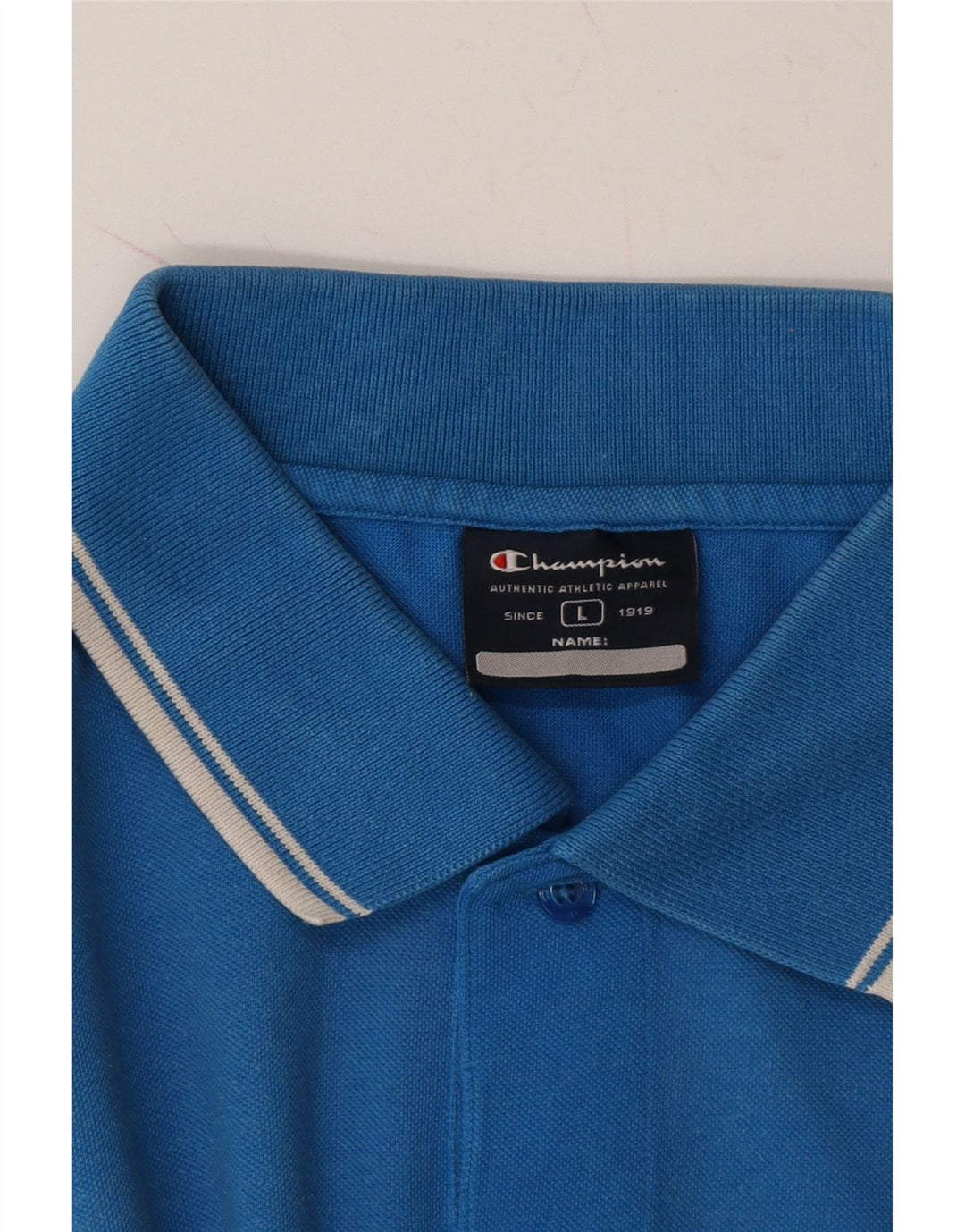 CHAMPION Mens Graphic Polo Shirt Large Blue Cotton Vintage Champion and Second-Hand Champion from Messina Hembry 