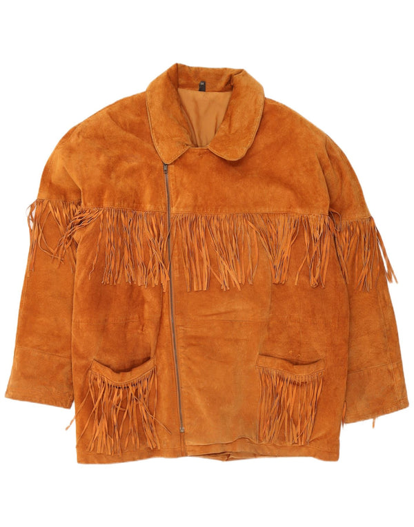 VINTAGE Herren Wildlederjacke EU 54 2XL Braunes Leder