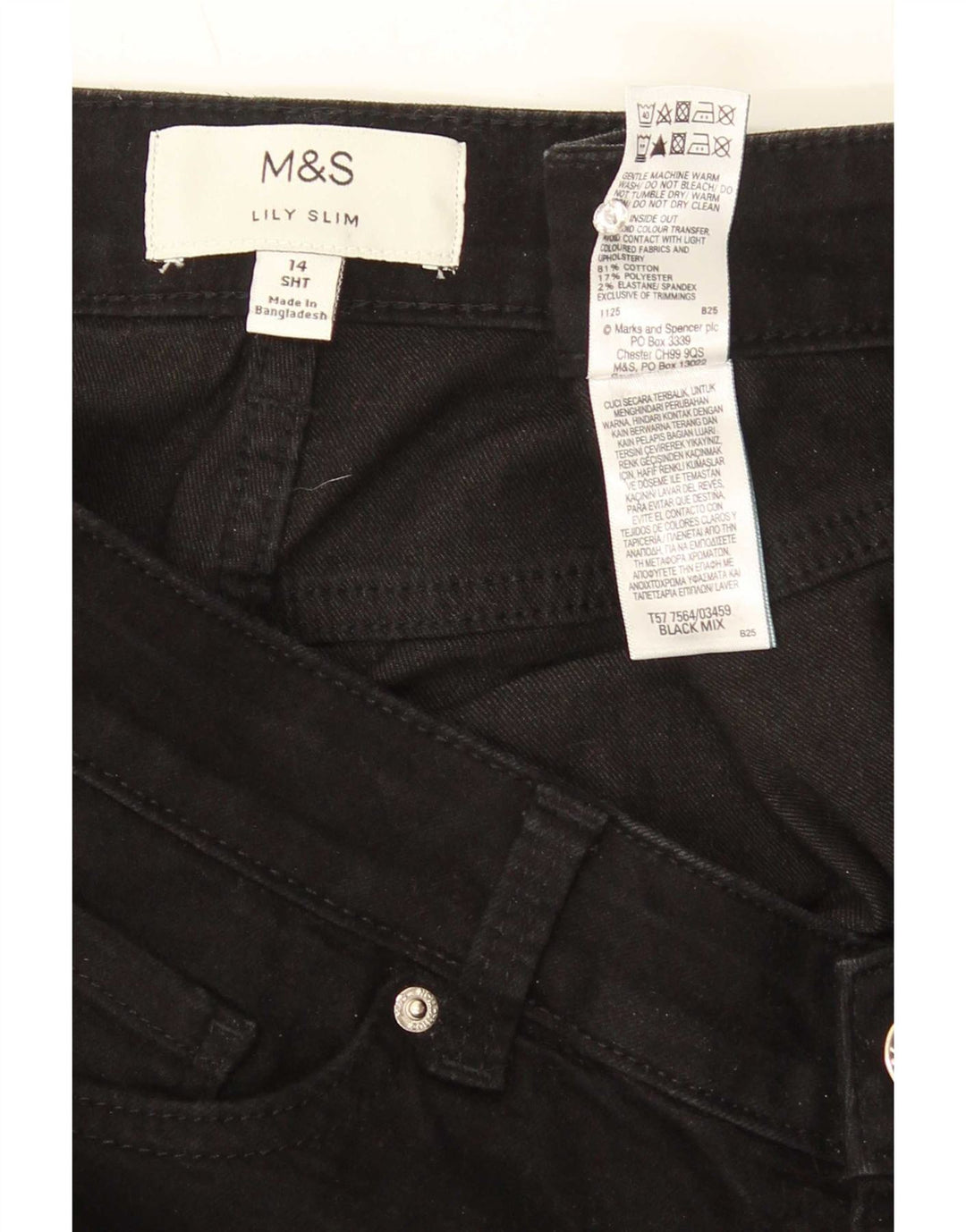 Marks & Spencer Damen Short Slim Jeans UK 14 Medium W30 L27 Schwarze Baumwolle