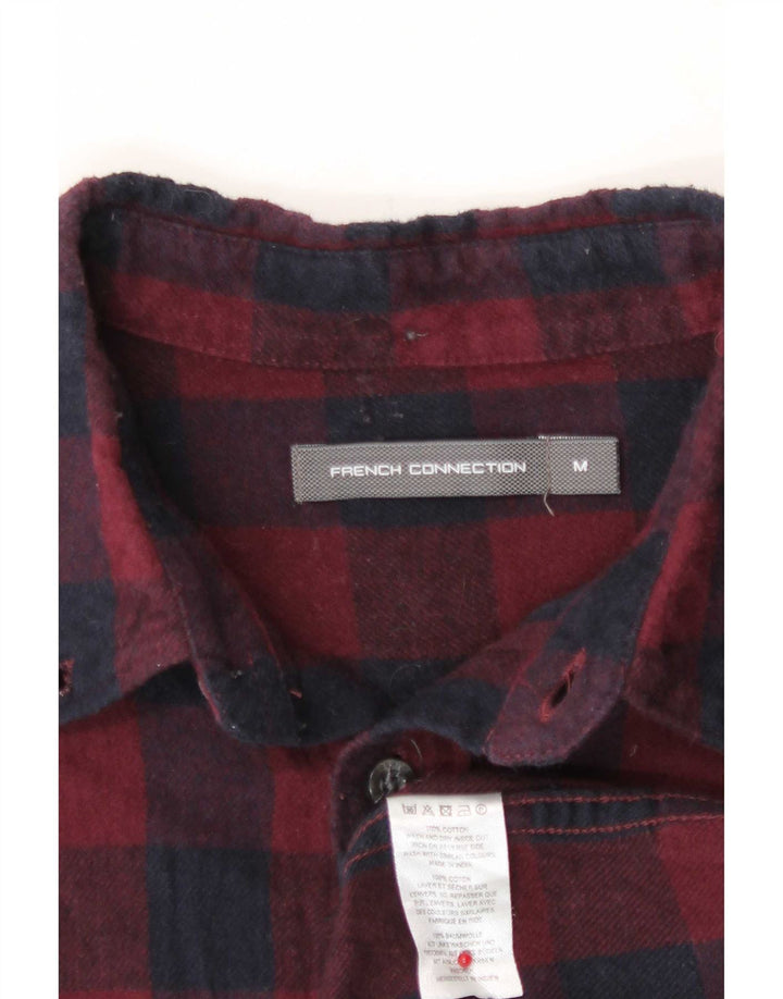 French Connection Herren-Flanellhemd, mittelgroß, Burgunderrot, Gingham-Baumwolle