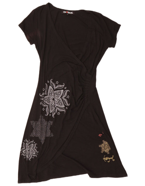 DESIGUAL Damen A-Linien-Kleid UK 14 Large Schwarz Paisley