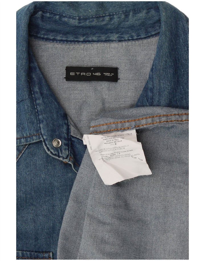 Etro Damen-Jeanshemd in Übergröße, IT 46, Größe L, blau, geblümt, Baumwolle