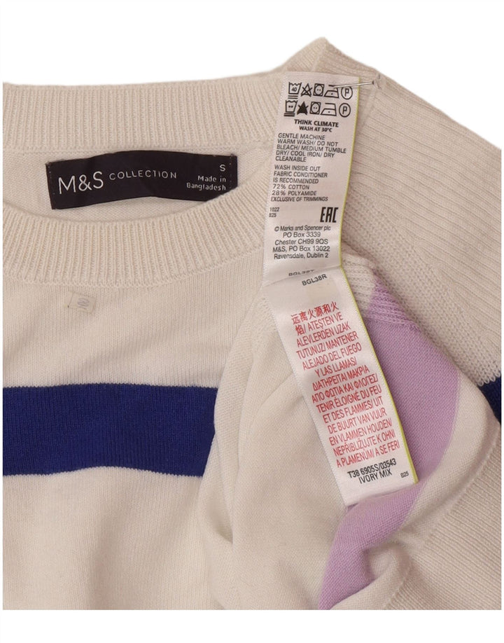 Marks & Spencer Damen-Pullover mit Rundhalsausschnitt, Gr. 10, Größe S, weiß gestreift