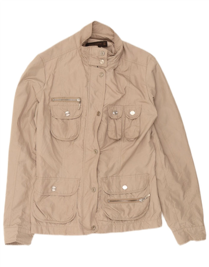 Zara Damen Utility-Jacke UK 14 Large Beige Baumwolle