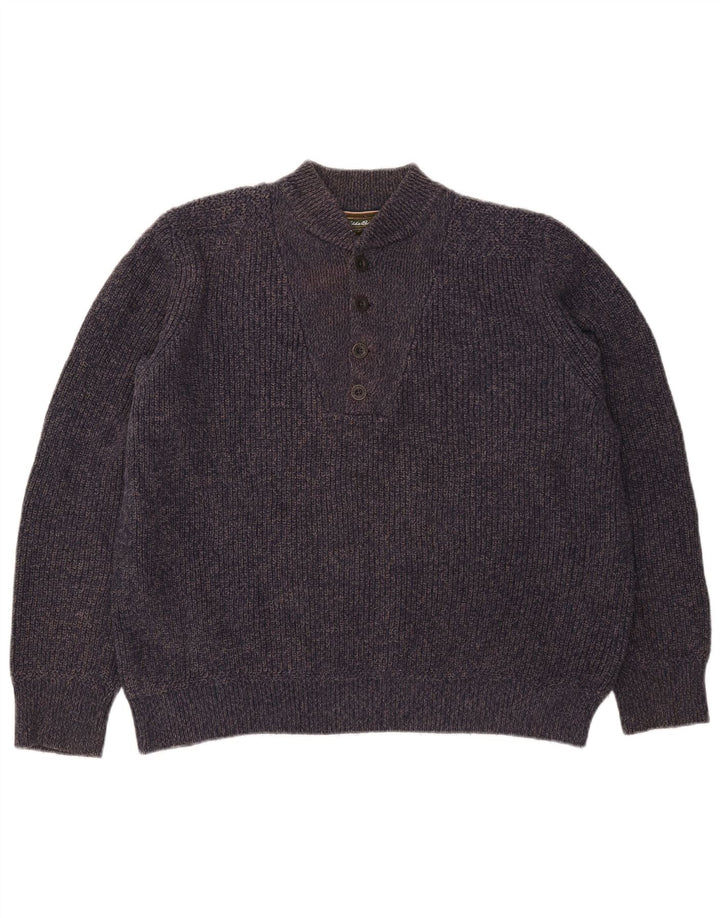Eddie Bauer Herren-Pullover mit Knopfkragen, groß, marineblau gesprenkelte Baumwolle