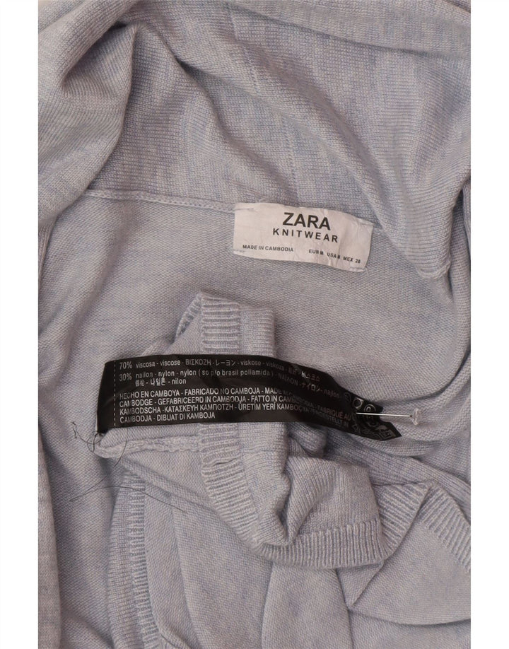 Zara Damen Longline-Cardigan-Pullover UK 14 Mittelblaue Viskose