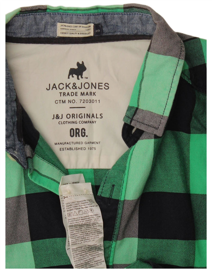 Jack & Jones Herren-Flanellhemd, klein, grün kariert, Baumwolle