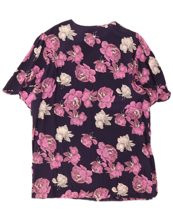 ELENA MIRO Damen Longline-Bluse mit Fliege, UK 20 2XL, Marineblau mit Blumenmuster