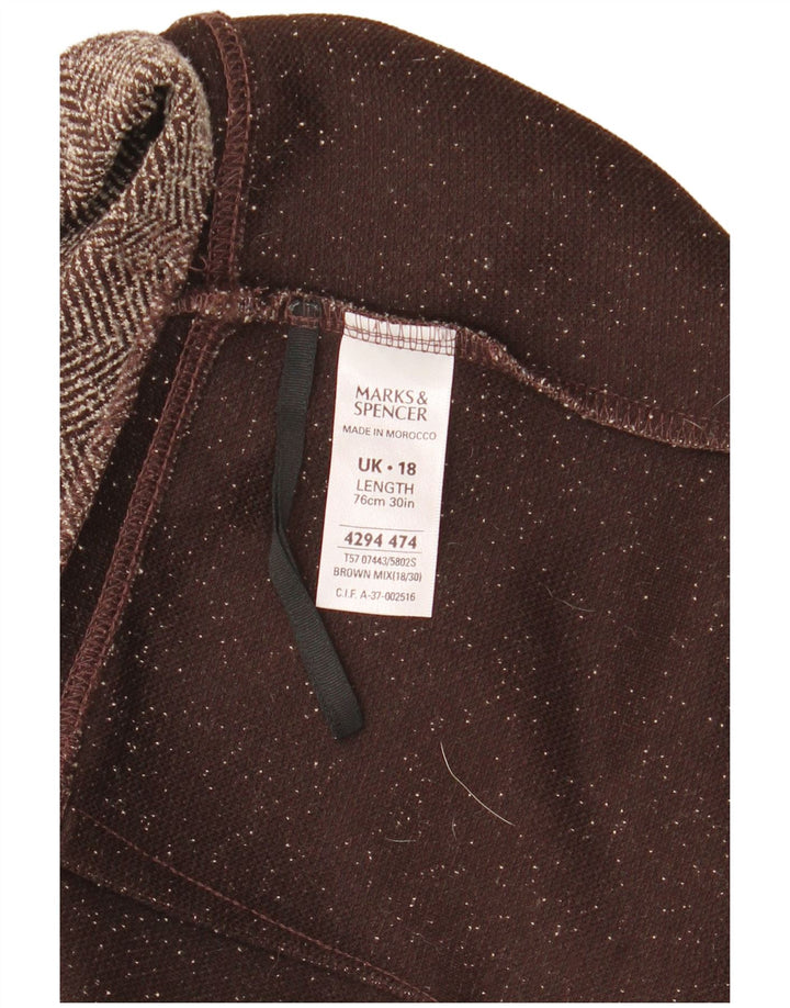 Marks & Spencer Damen Midirock UK 18 XL W36 Braunes Fischgrätenmuster aus Polyester