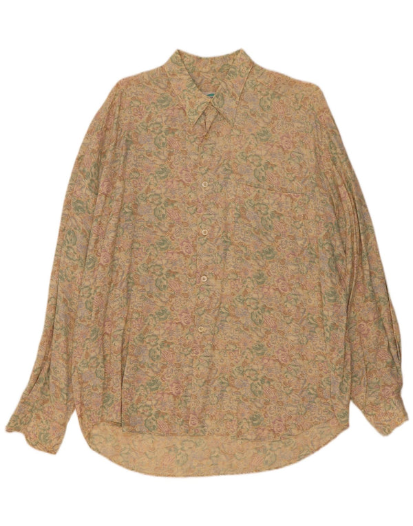 Vintage Herrenhemd XL Beige Blumen Viskose
