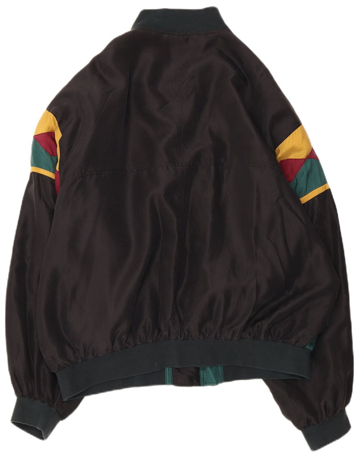 JEAN LEGALLI Herren Bomberjacke UK 42 XL Grüne Colourblock-Seide