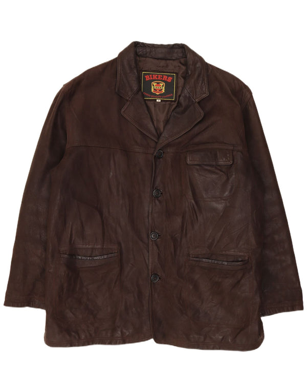 BIKERS Herren 4-Knopf-Lederblazer IT 58 4XL Braunes Leder