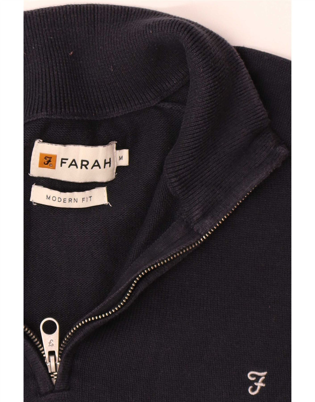 Farah Herren-Pullover mit moderner Passform und Reißverschluss am Hals, mittelmarineblaue Baumwolle
