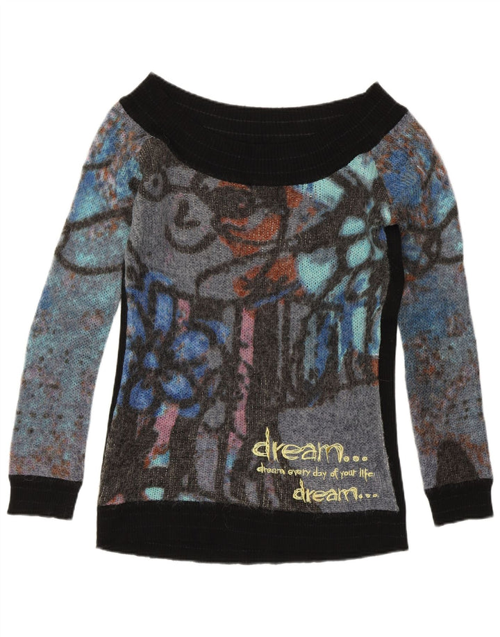 DESIGUAL Damen-Pullover mit U-Boot-Ausschnitt, UK 12, Mittelschwarz, bunt