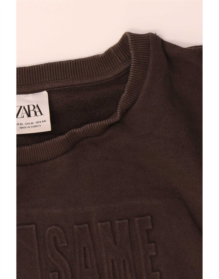 Zara Herren Grafik-Sweatshirt-Pullover XL aus brauner Baumwolle