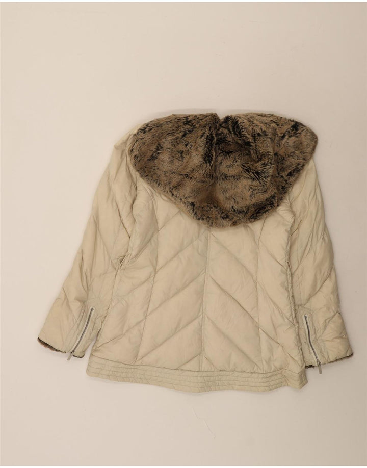 Karen Millen Wattierte Damenjacke mit Kapuze, UK 12, Medium, gebrochenes Weiß, Polyamid