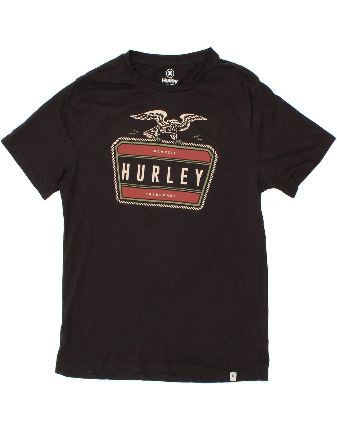 HURLEY Mens Graphic T-Shirt Top Small Black Cotton Vintage Hurley and Second-Hand Hurley from Messina Hembry 