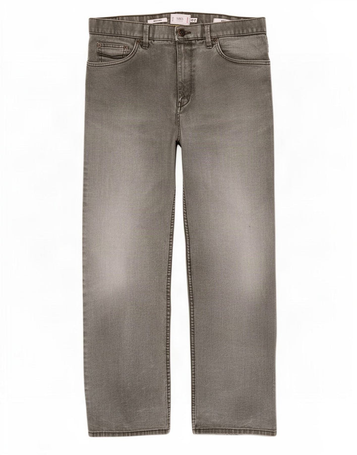 Marks & Spencer Herren Stretch Regular Straight Jeans W34 L31 Graue Baumwolle