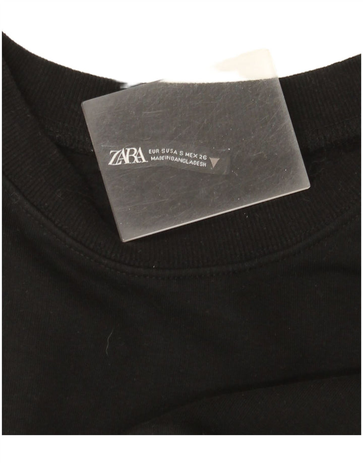 Zara Damen Crop Oversized Sweatshirt Pullover UK 10 Small Schwarz