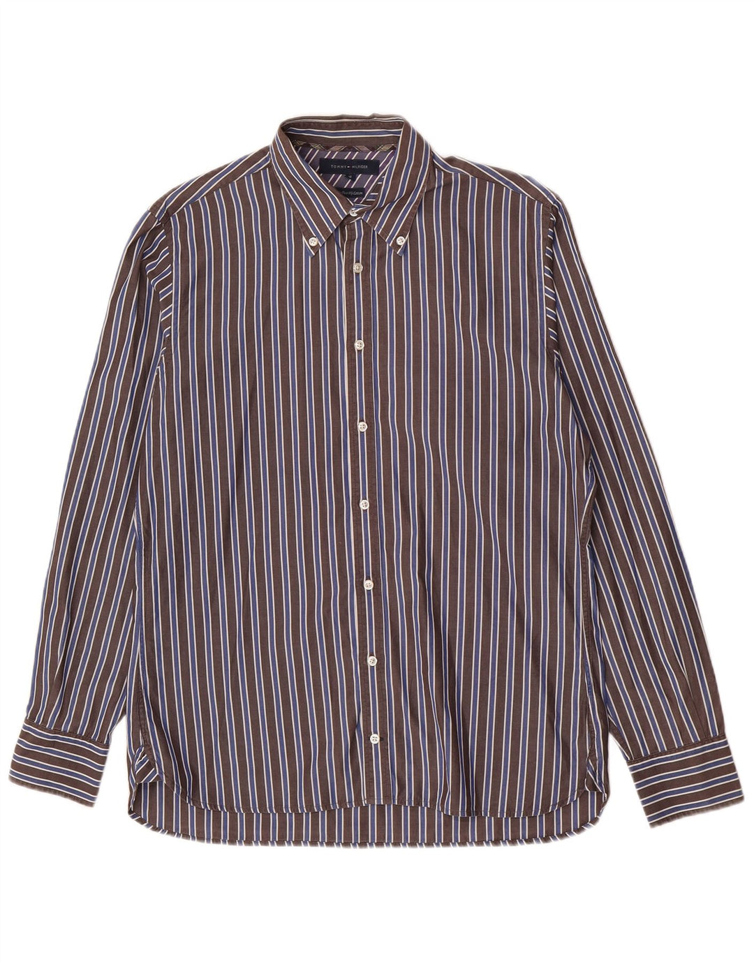 Tommy Hilfiger Herrenhemd aus mittelbraun gestreifter Baumwolle