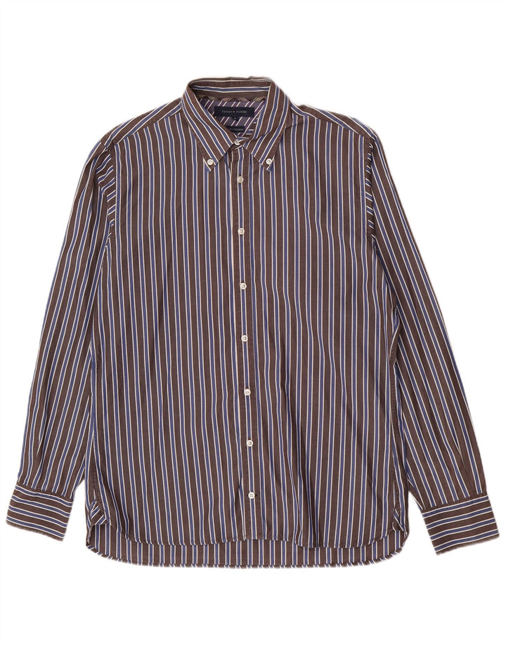 Tommy Hilfiger Herrenhemd aus mittelbraun gestreifter Baumwolle