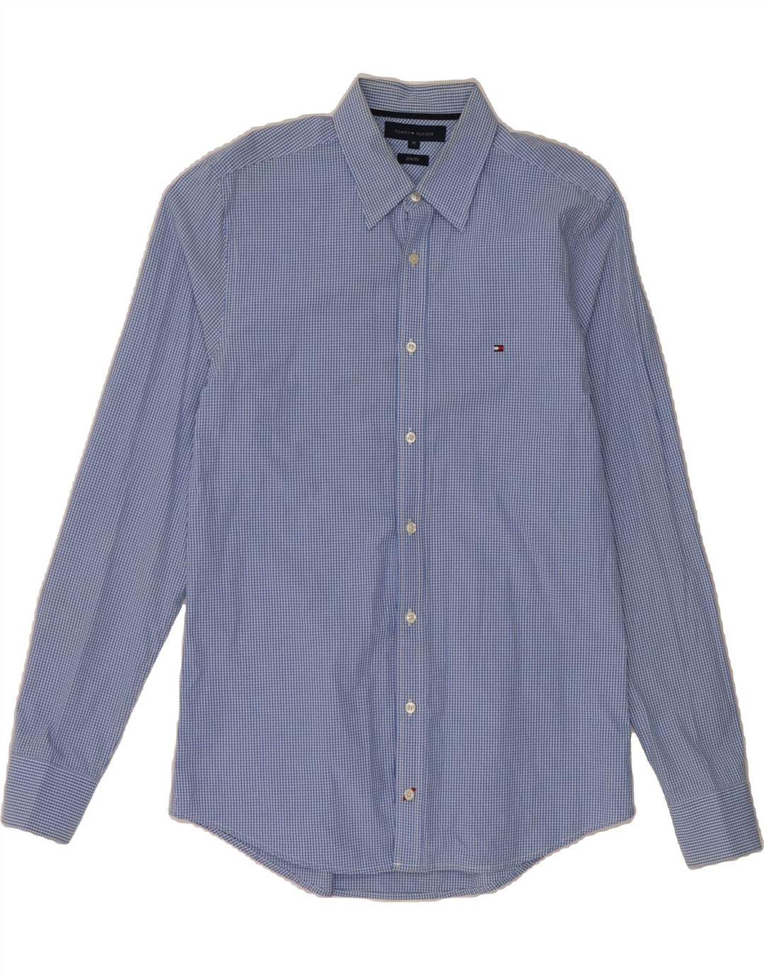 TOMMY HILFIGER Mens Slim Fit Shirt Medium Blue Gingham Cotton Vintage Tommy Hilfiger and Second-Hand Tommy Hilfiger from Messina Hembry 