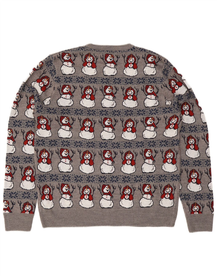 Marks & Spencer Herren-Pullover mit Rundhalsausschnitt, Größe L, Grau, Weihnachten
