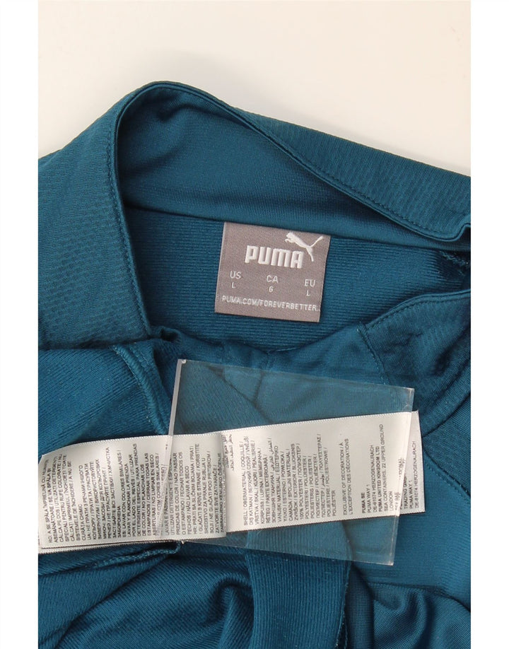 PUMA Mens Zip Neck Pullover Tracksuit Top Large Blue Colourblock Polyester