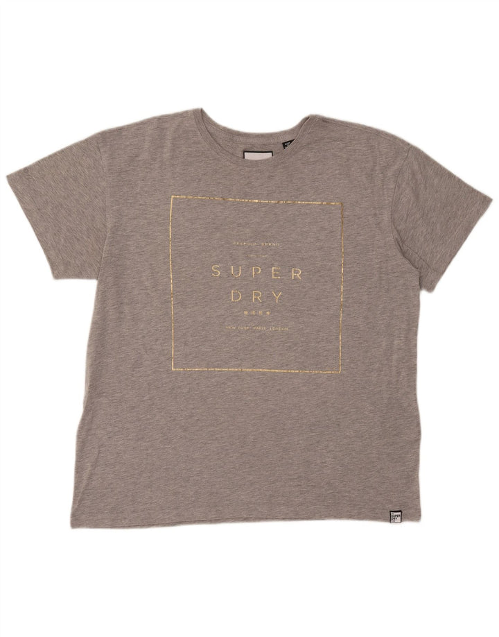 SUPERDRY Grafik-T-Shirt-Oberteil für Damen, UK 14, Größe L, Grau, Baumwolle