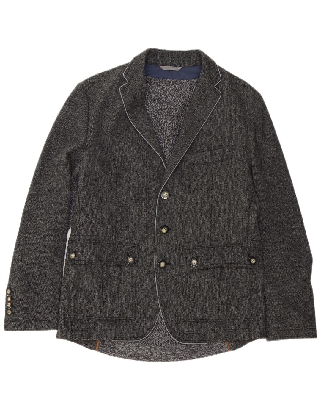 HUGO BOSS Herren-Blazer mit 3 Knöpfen, EU 50, großes graues Fischgrätenmuster