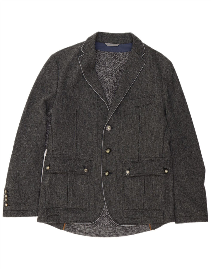 HUGO BOSS Herren-Blazer mit 3 Knöpfen, EU 50, großes graues Fischgrätenmuster