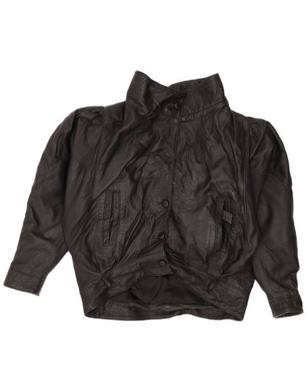 VINTAGE Damen Übergroße Lederjacke UK 14 Medium Schwarz