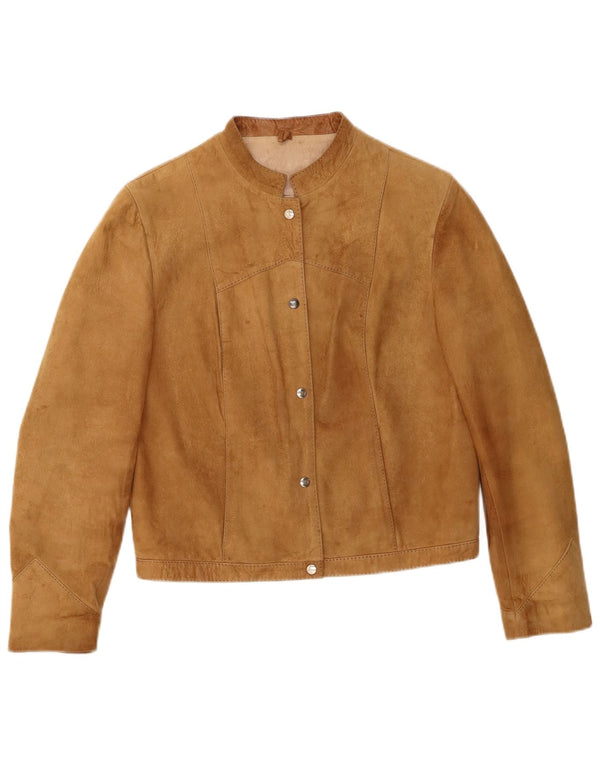 Vintage Damen Crop Wildleder Bomberjacke UK 12 Medium Beige Leder