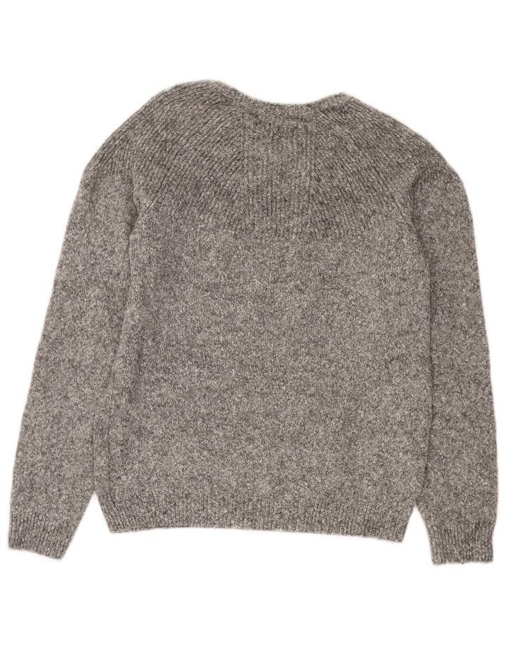 Zara Herren-Pullover mit U-Boot-Ausschnitt, mittelgrau gesprenkelte Wolle