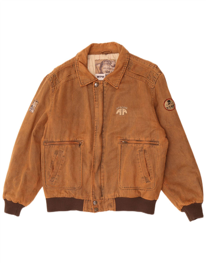 WPM Herren Bomberjacke Typ A-8 mit Grafik, UK 42, XL, Braun, Farbblock