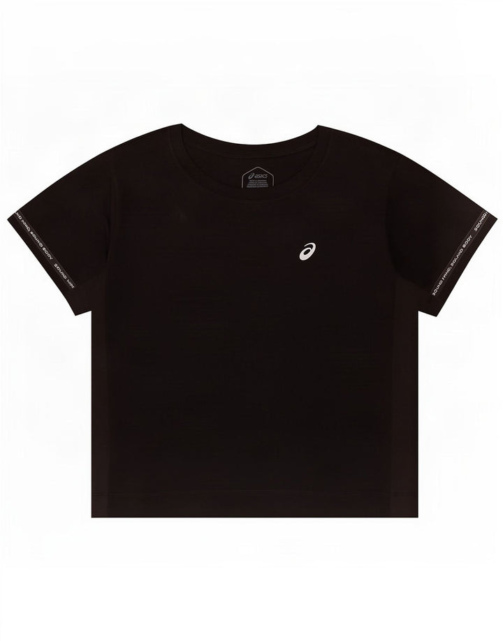 Asics Damen Crop T-Shirt Top UK 10 Small Schwarz Polyester
