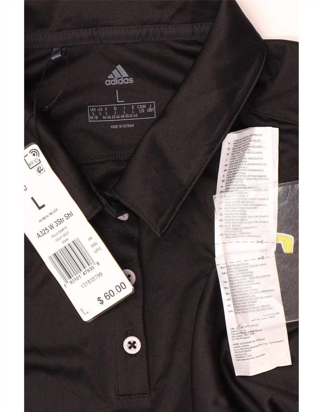 Adidas Damen Poloshirt UK 16/18 Large Schwarz Polyester