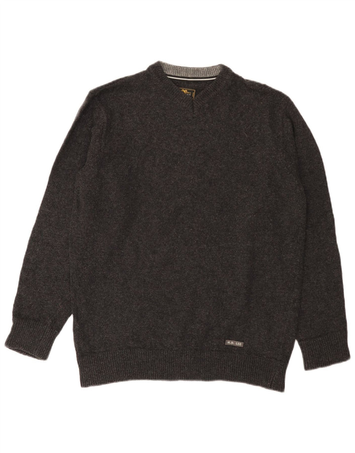 Lee Herren-Pullover mit V-Ausschnitt aus mittelgrauer Wolle