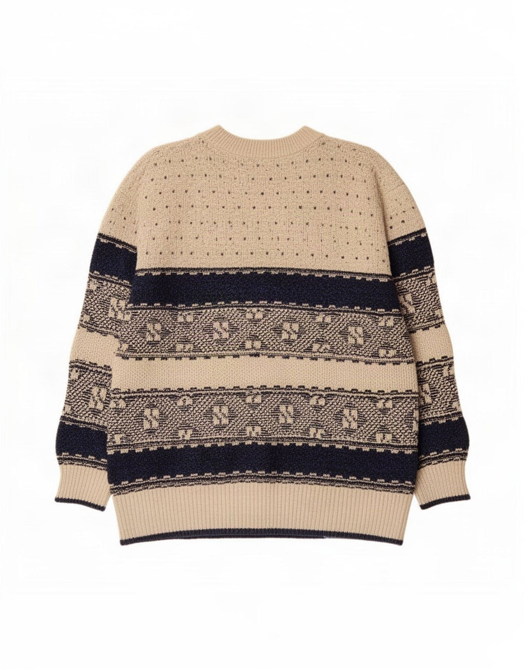 Vintage Herren Pullover mit Rundhalsausschnitt, groß, beige, geometrisch