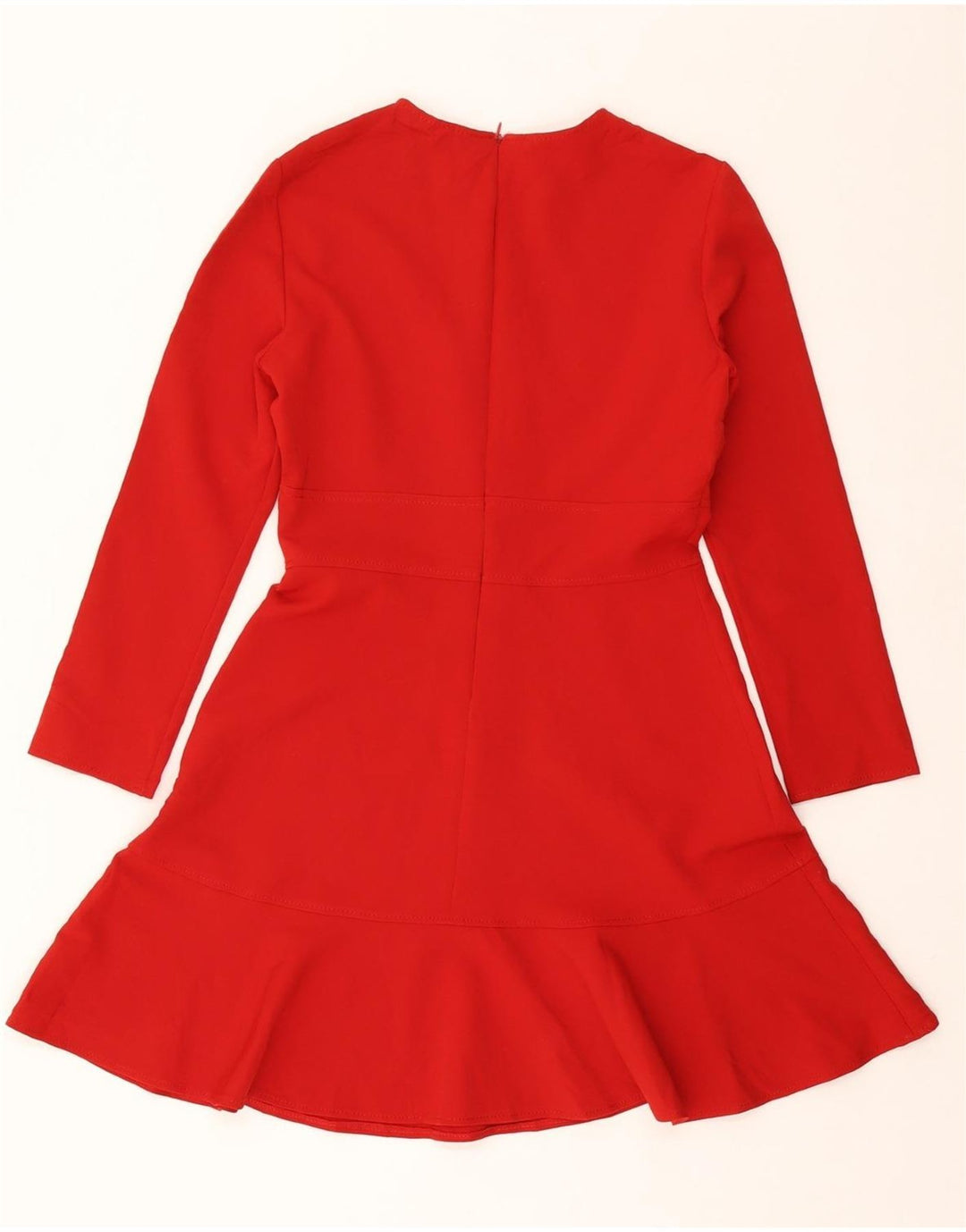 ZARA Damen Langarm-A-Linien-Kleid UK 12 Mittelrotes Polyester