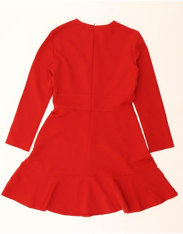 ZARA Damen Langarm-A-Linien-Kleid UK 12 Mittelrotes Polyester