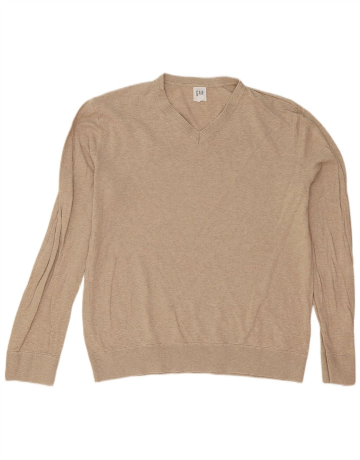 Gap Herren-Pullover mit V-Ausschnitt, groß, beige Baumwolle